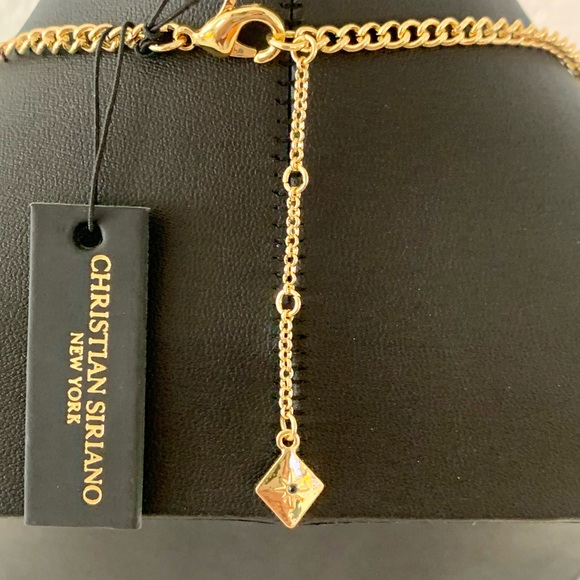 Christian Siriano Gold Tone Circle Link Necklace with Four Clear Crystals 34” - Picture 3 of 6